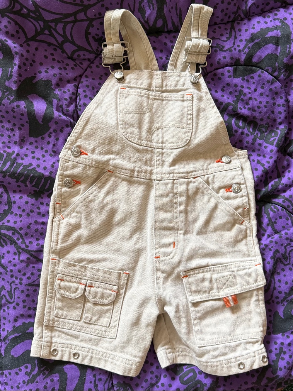 Vintage R66 lil Route 66, Kids Neutral Beige cargo Shortalls overalls. 3T